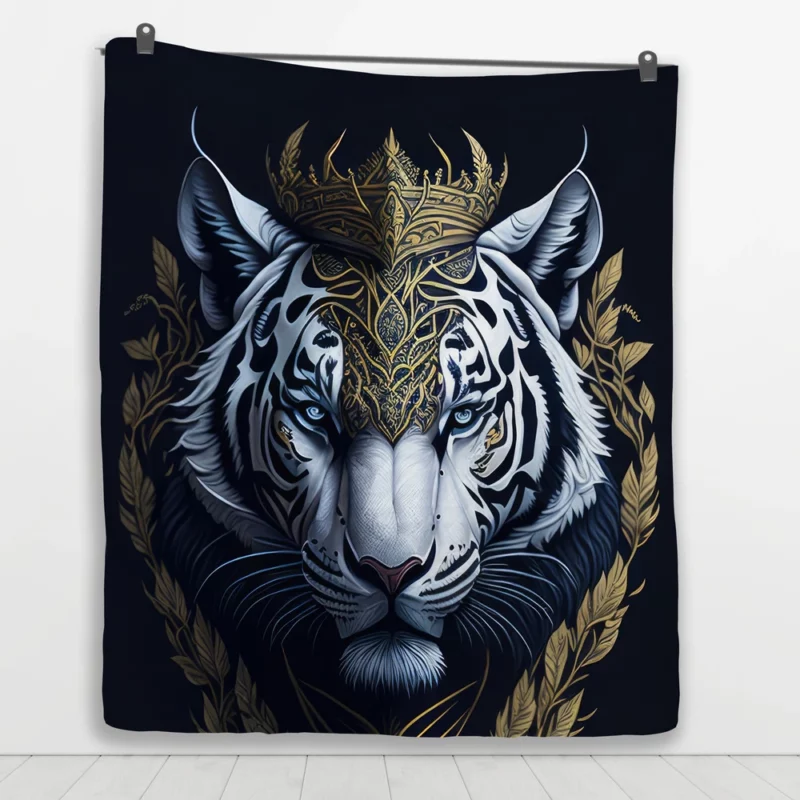 Regal White Tiger with Golden Crown Quilt Blanket 1
