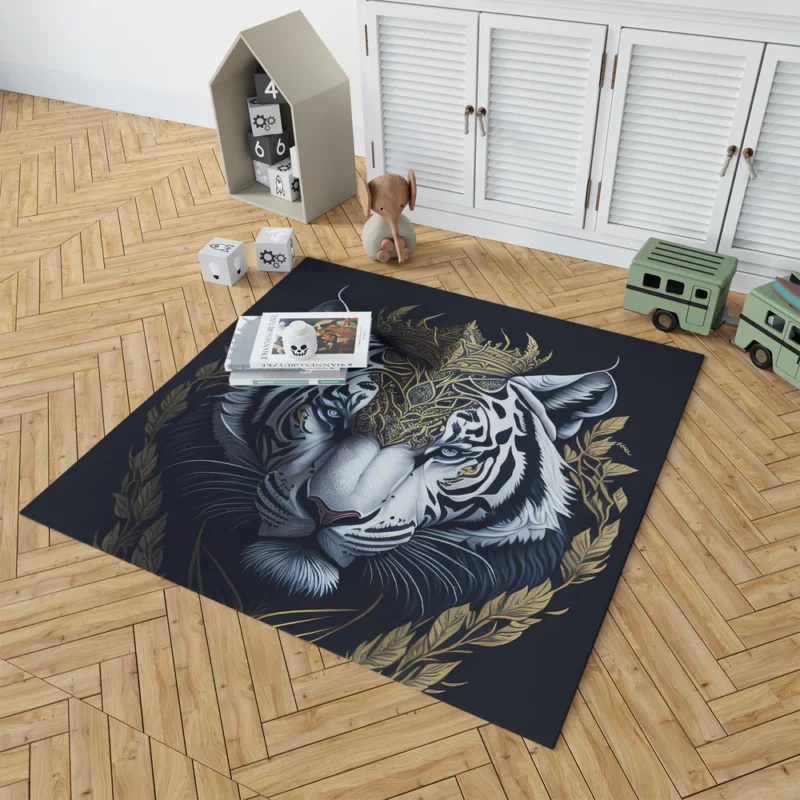 Regal White Tiger with Golden Crown Rug 1