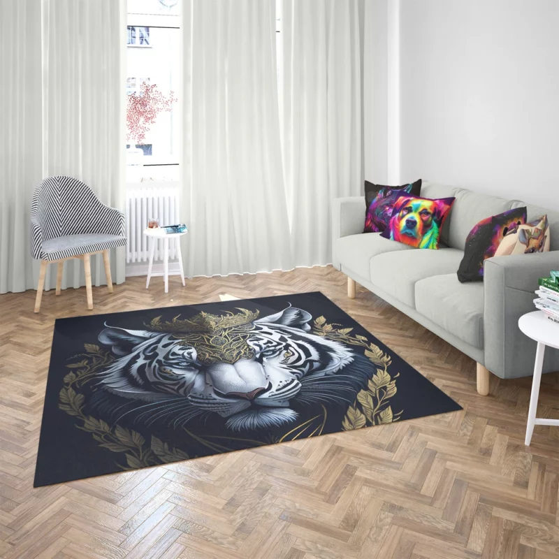 Regal White Tiger with Golden Crown Rug 2