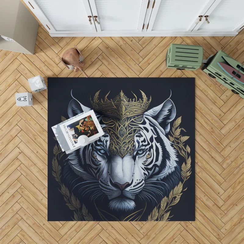 Regal White Tiger with Golden Crown Rug