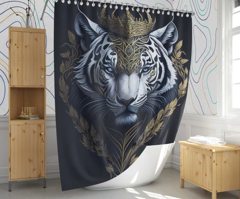 Regal White Tiger with Golden Crown Shower Curtain 1