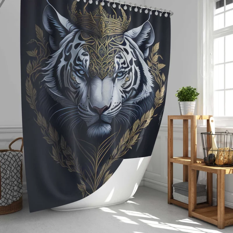 Regal White Tiger with Golden Crown Shower Curtain
