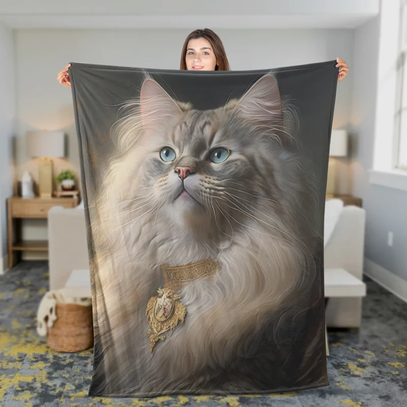 Regal and Splendid Cat Portrait Fleece Blanket 2