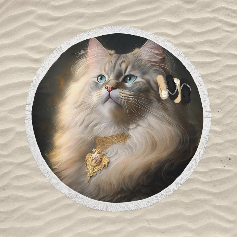 Regal and Splendid Cat Portrait Round Beach Towel