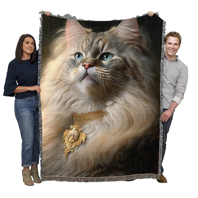 Regal and Splendid Cat Portrait Woven Blanket