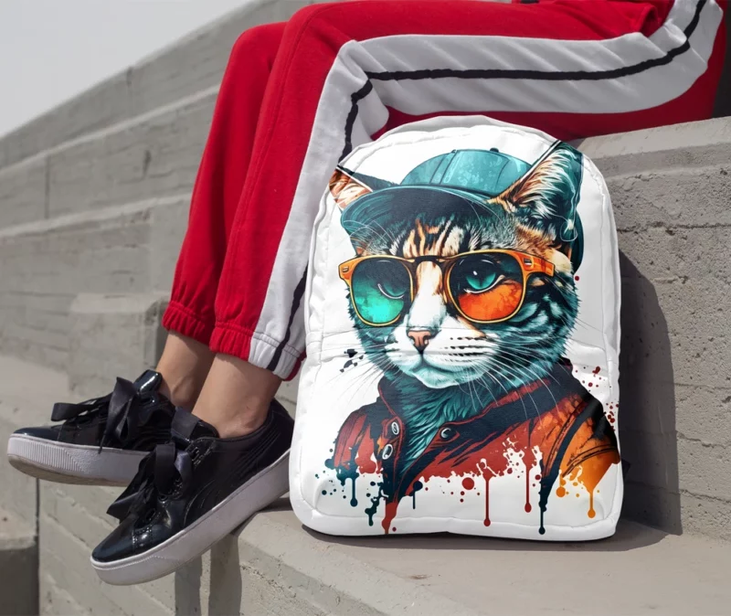 Retro Pop Art Cat Painting Backpack 1