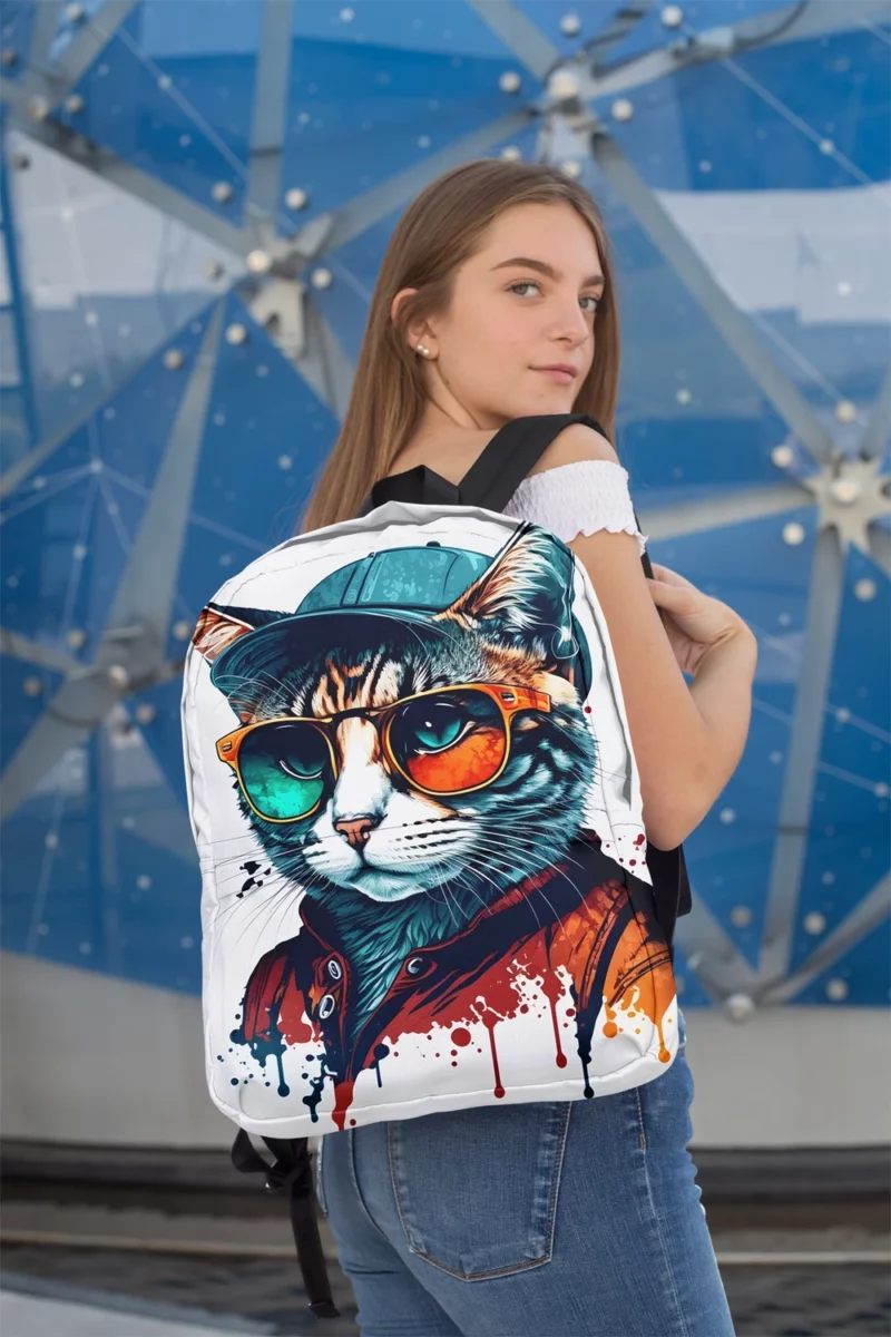 Retro Pop Art Cat Painting Backpack 2