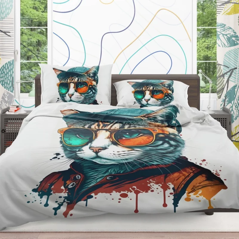 Retro Pop Art Cat Painting Bedding Set