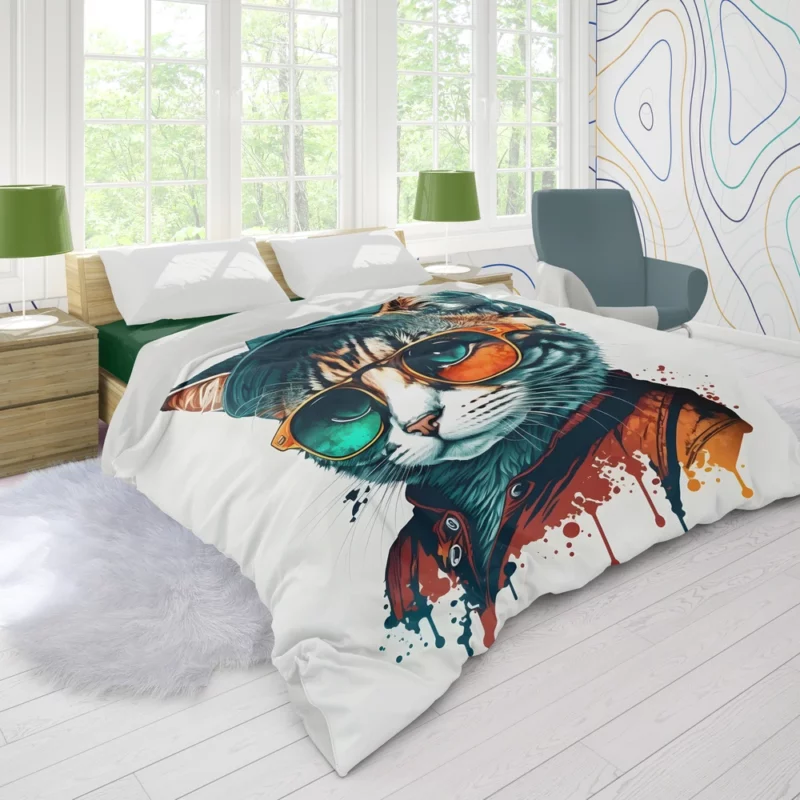 Retro Pop Art Cat Painting Duvet Cover