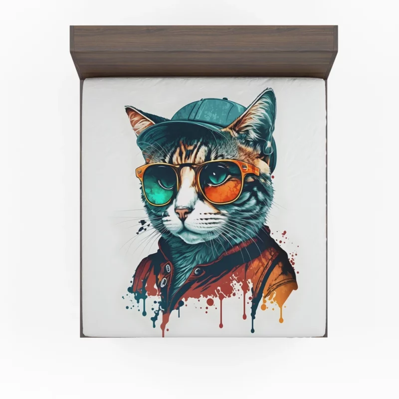 Retro Pop Art Cat Painting Fitted Sheet