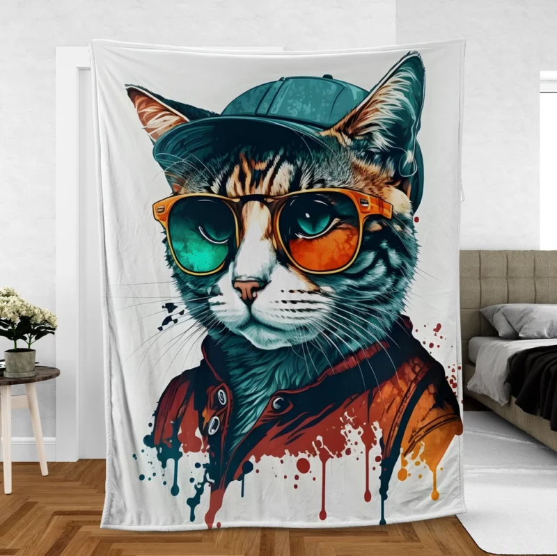 Retro Pop Art Cat Painting Fleece Blanket