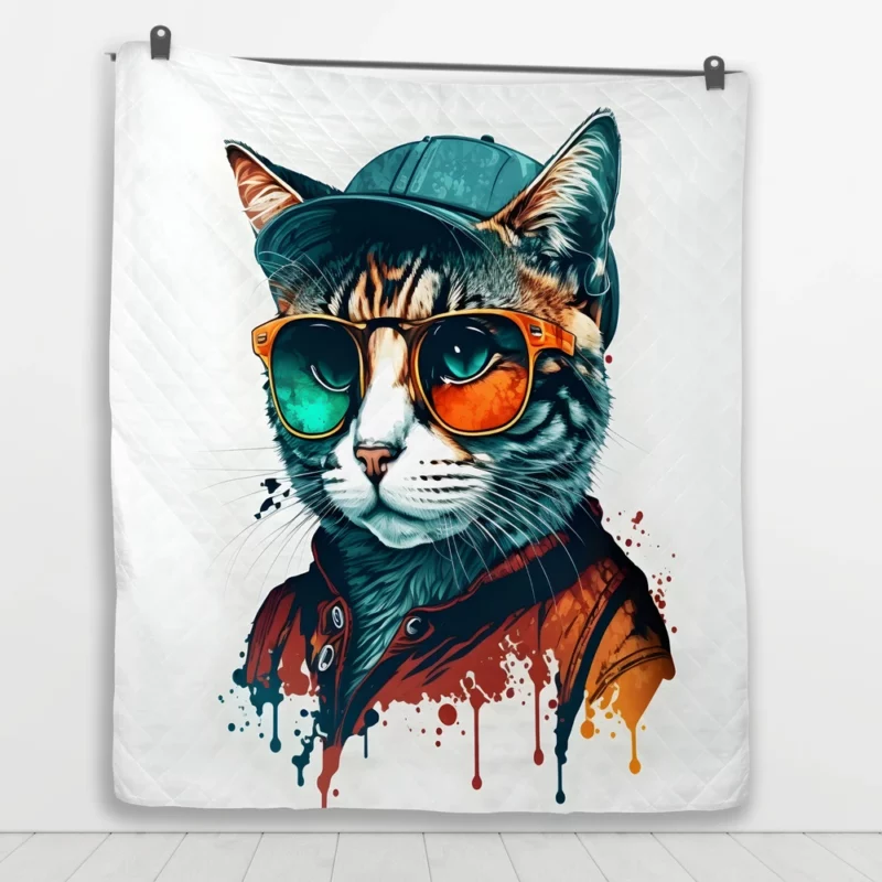 Retro Pop Art Cat Painting Quilt Blanket 1