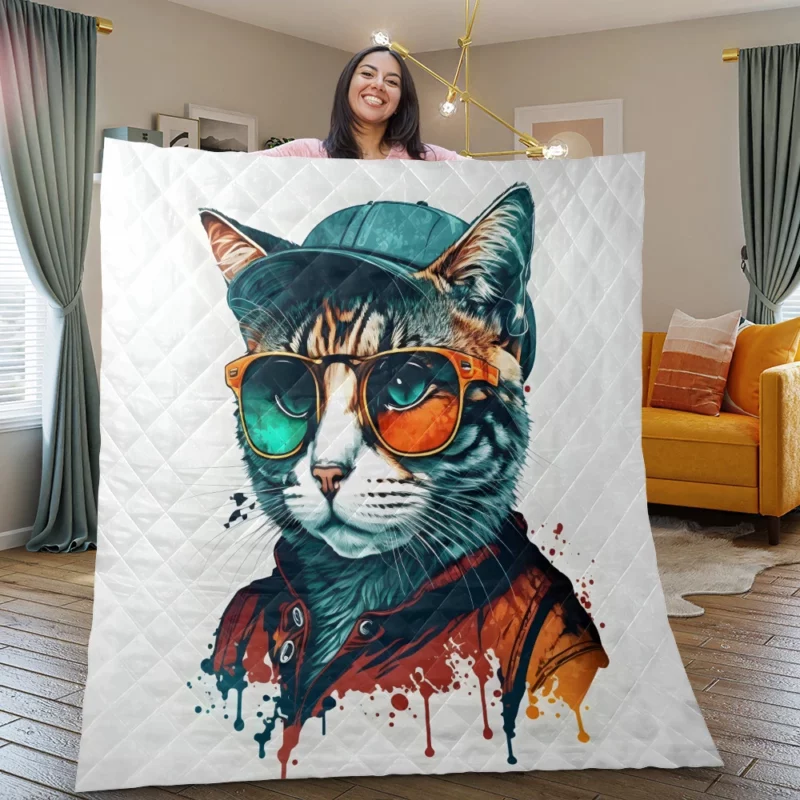 Retro Pop Art Cat Painting Quilt Blanket