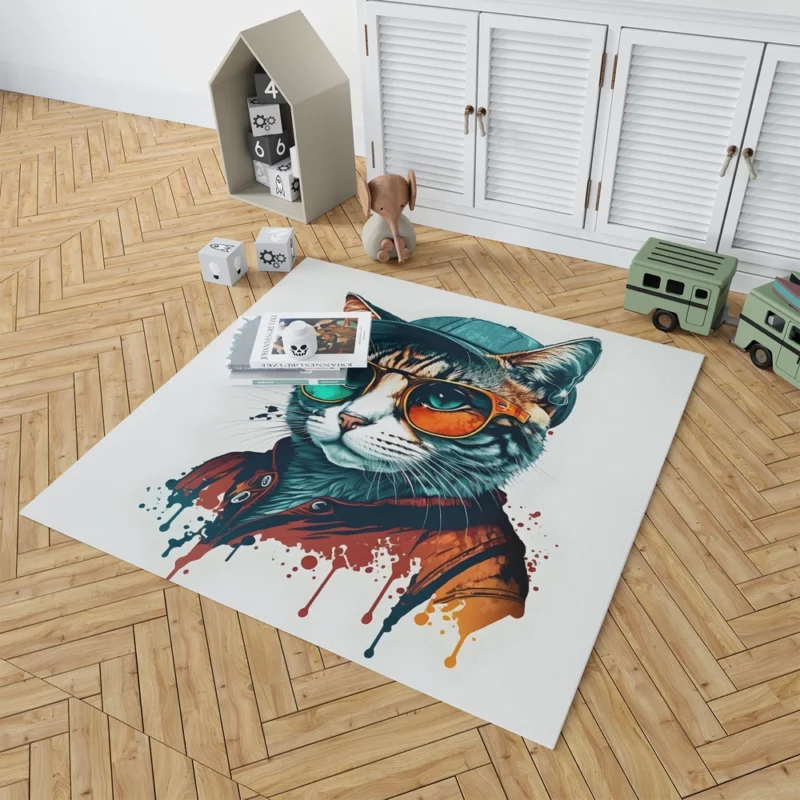 Retro Pop Art Cat Painting Rug 1