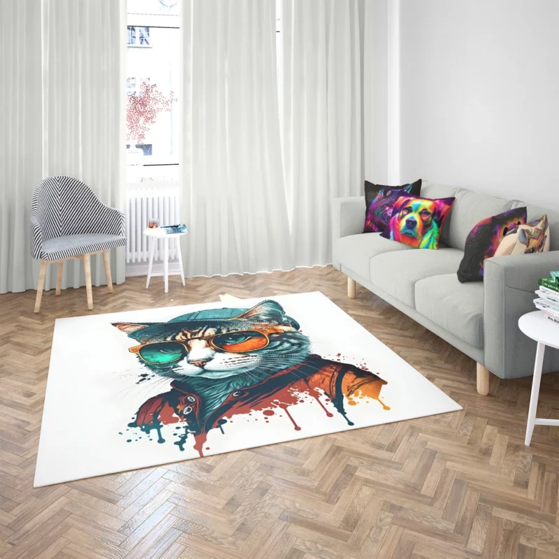 Retro Pop Art Cat Painting Rug 2