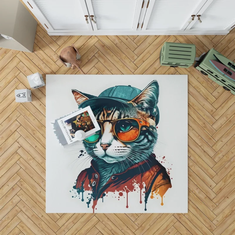 Retro Pop Art Cat Painting Rug