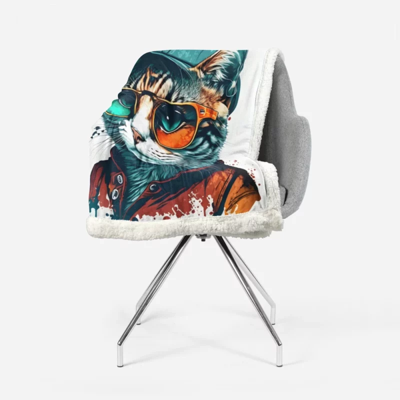 Retro Pop Art Cat Painting Sherpa Fleece Blanket 1