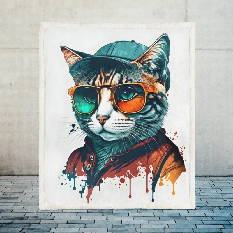 Retro Pop Art Cat Painting Sherpa Fleece Blanket