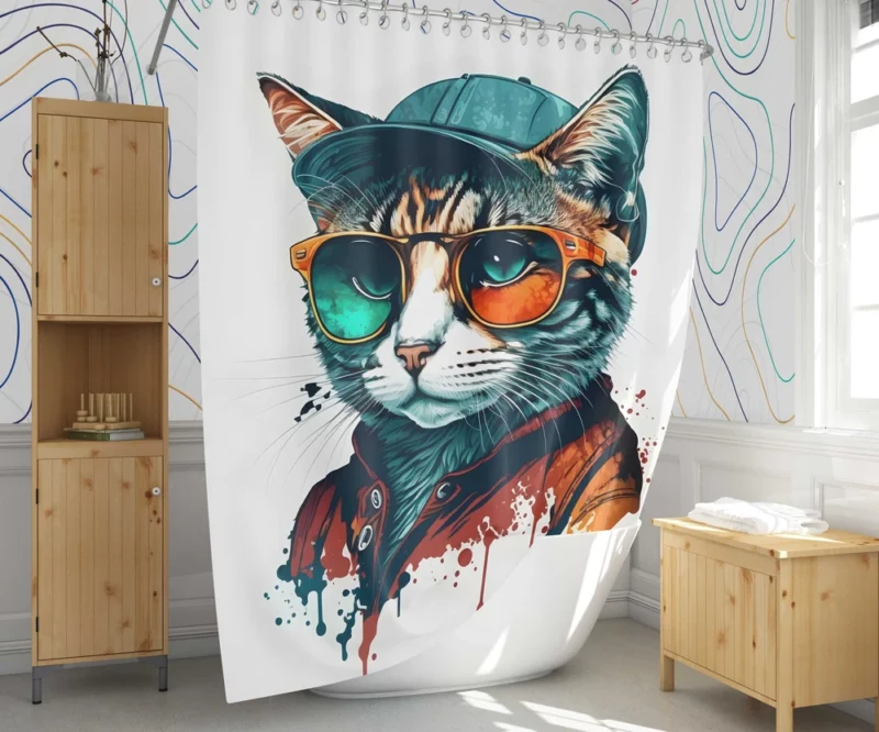 Retro Pop Art Cat Painting Shower Curtain 1