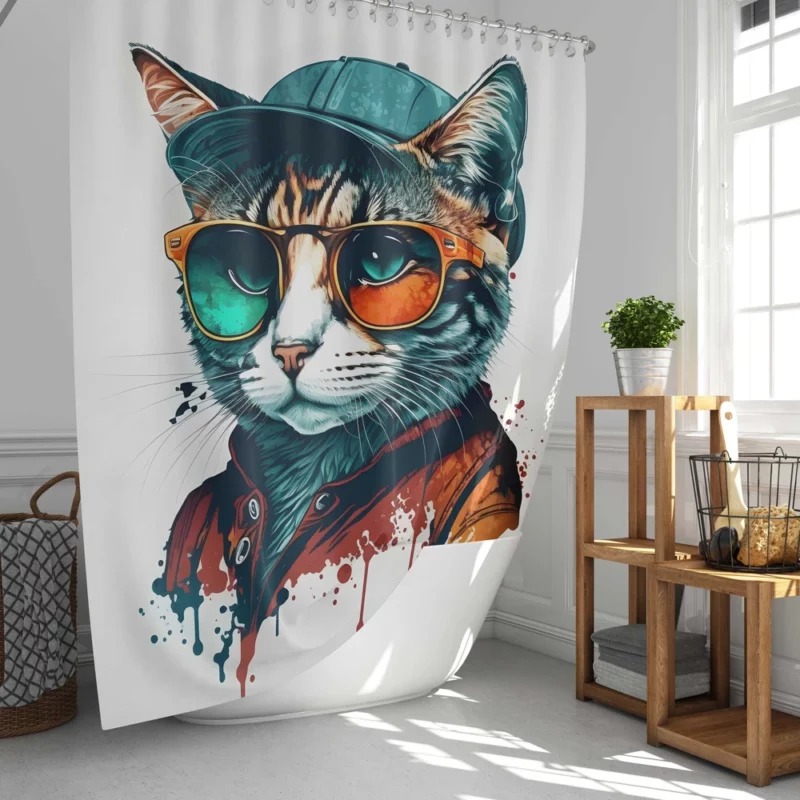 Retro Pop Art Cat Painting Shower Curtain