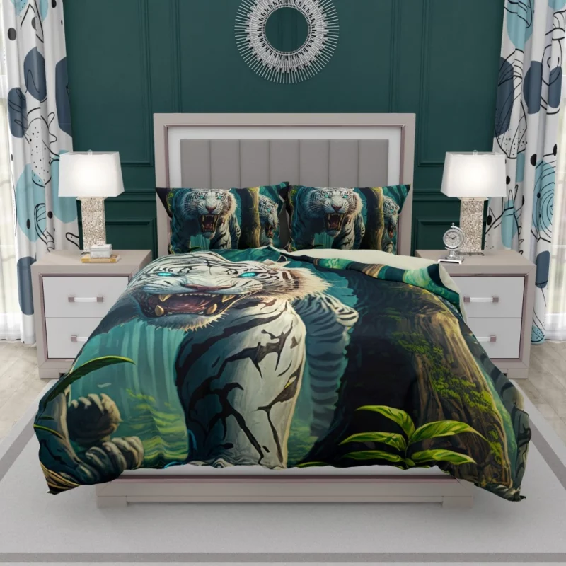 Roar of White Tigers in the Woods Bedding Set 1