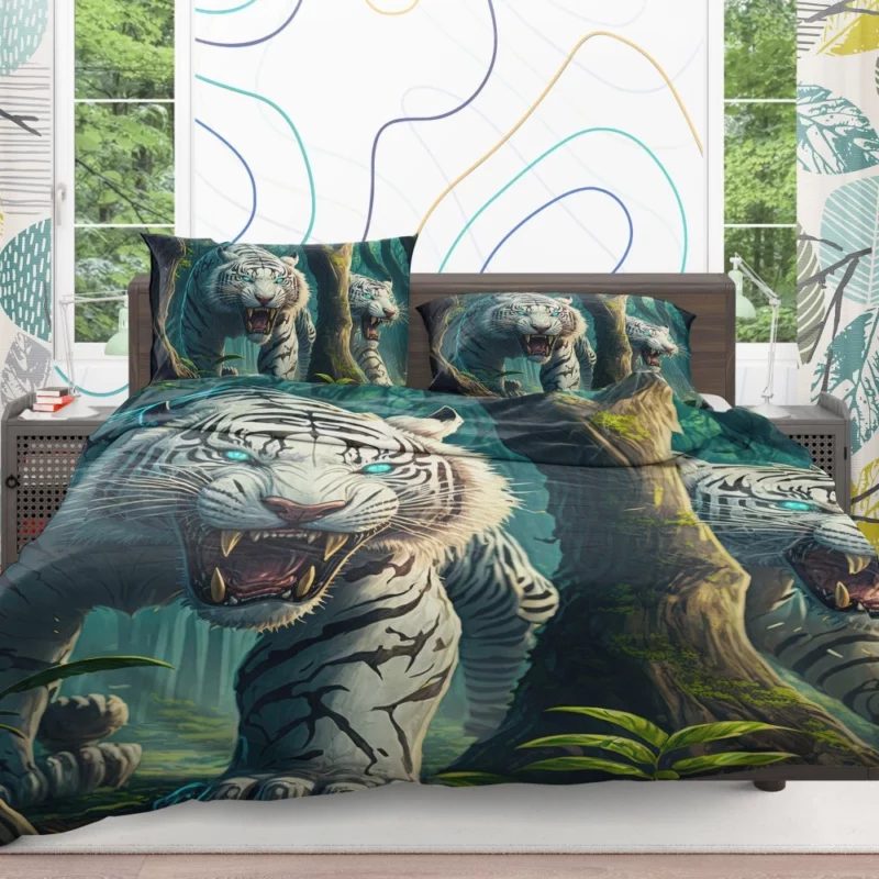 Roar of White Tigers in the Woods Bedding Set