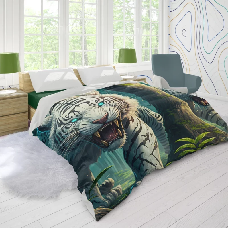 Roar of White Tigers in the Woods Duvet Cover