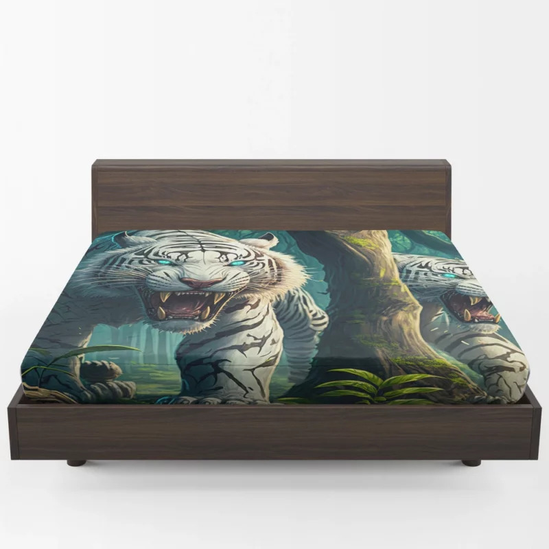 Roar of White Tigers in the Woods Fitted Sheet 1