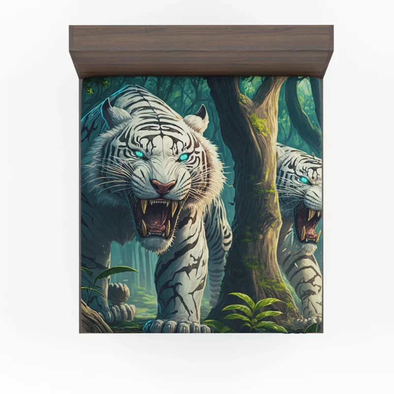 Roar of White Tigers in the Woods Fitted Sheet