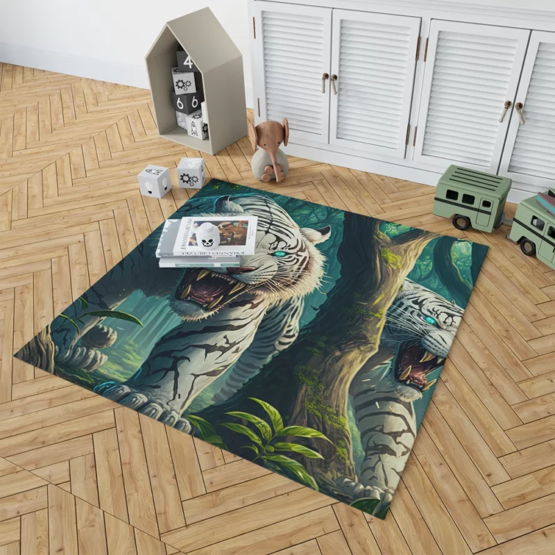 Roar of White Tigers in the Woods Rug 1