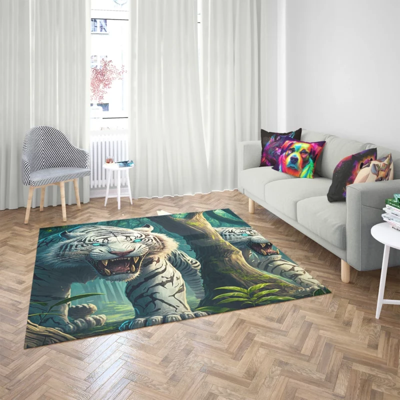 Roar of White Tigers in the Woods Rug 2