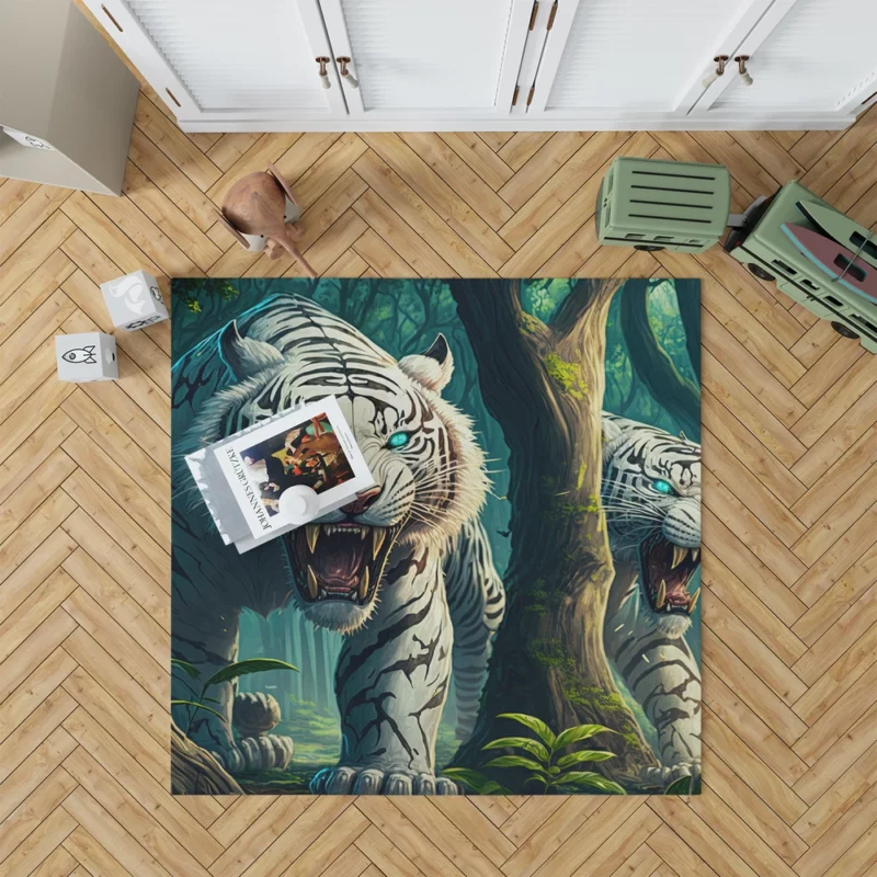 Roar of White Tigers in the Woods Rug