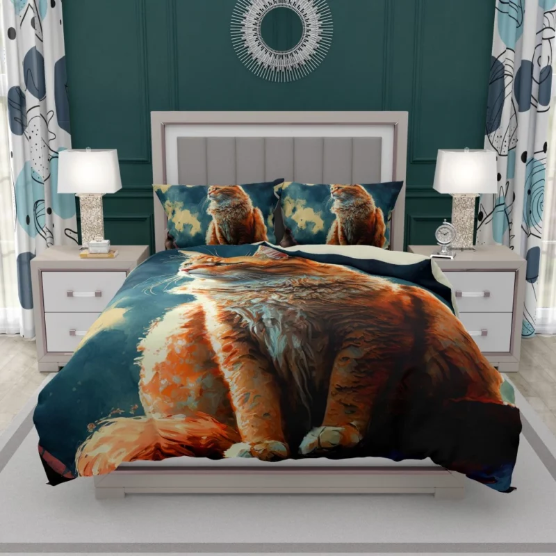 Rooftop Cat in Digital Watercolor Bedding Set 1