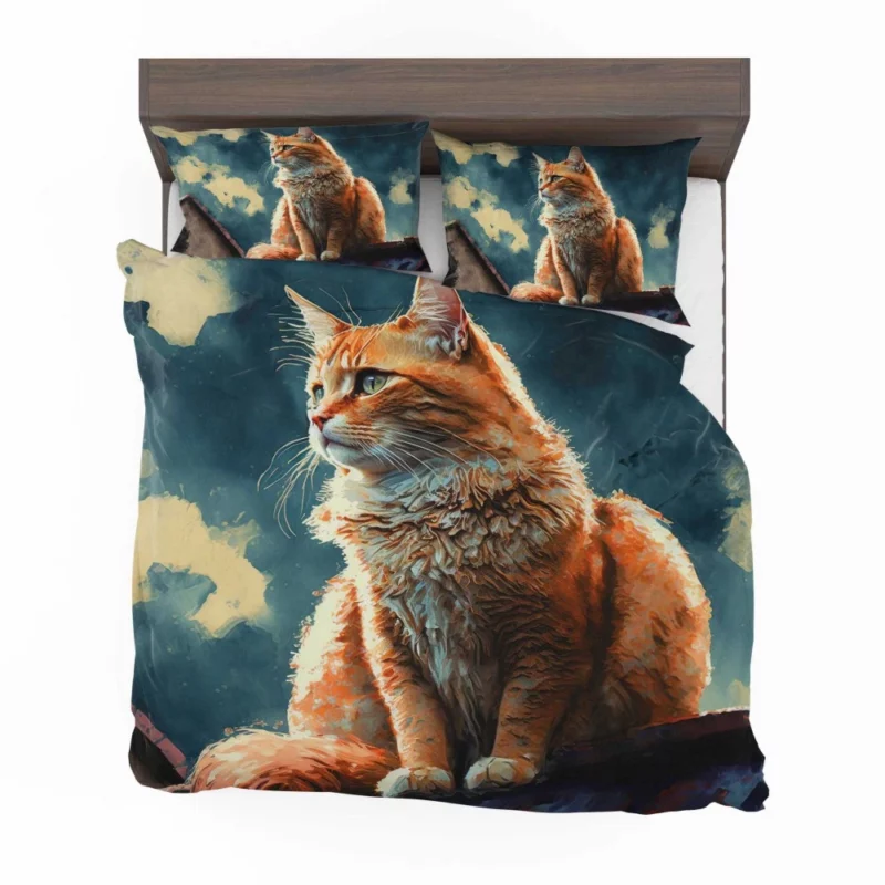 Rooftop Cat in Digital Watercolor Bedding Set 2