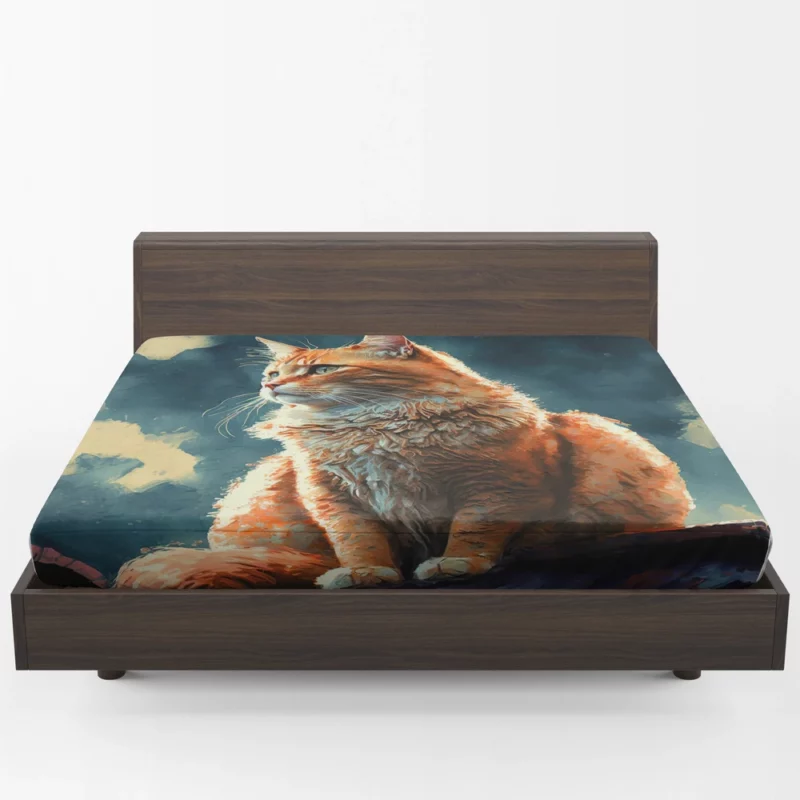 Rooftop Cat in Digital Watercolor Fitted Sheet 1