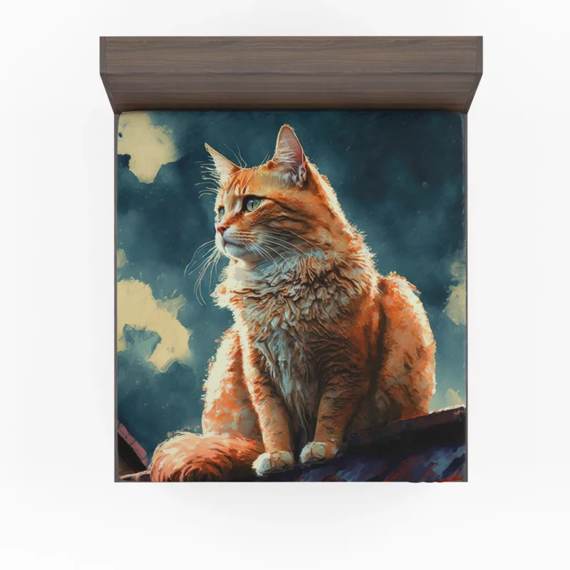 Rooftop Cat in Digital Watercolor Fitted Sheet