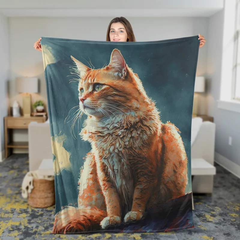 Rooftop Cat in Digital Watercolor Fleece Blanket 2