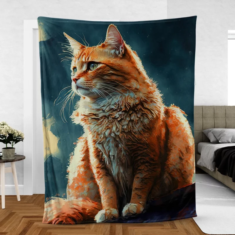 Rooftop Cat in Digital Watercolor Fleece Blanket