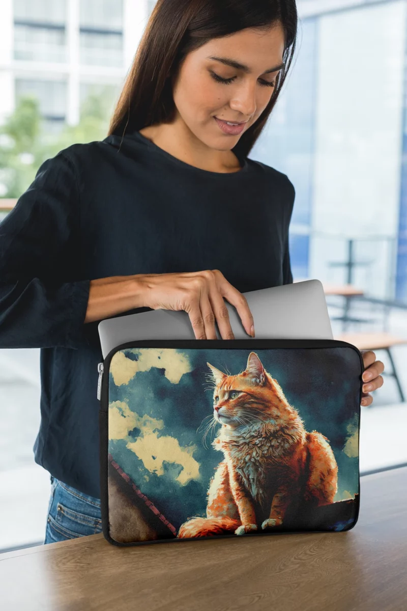 Rooftop Cat in Digital Watercolor Laptop Sleeve 1