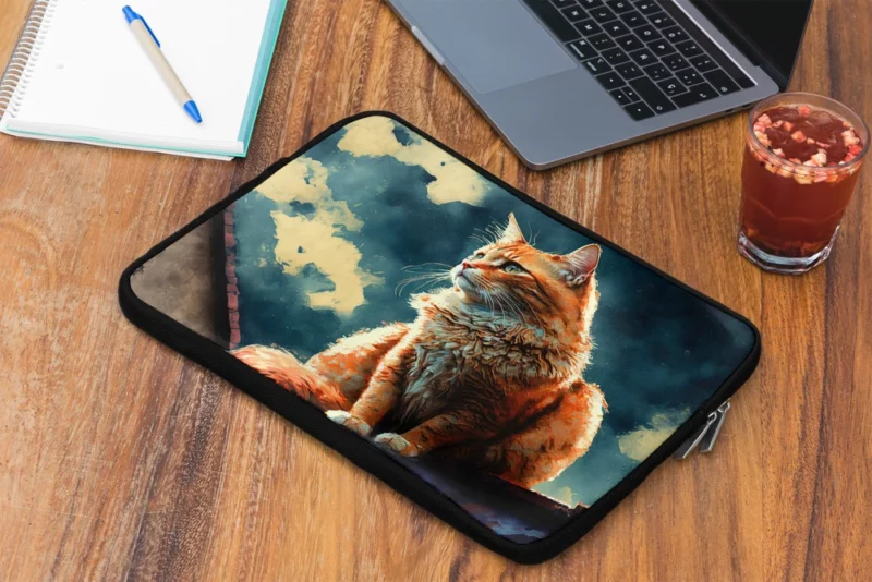 Rooftop Cat in Digital Watercolor Laptop Sleeve 2