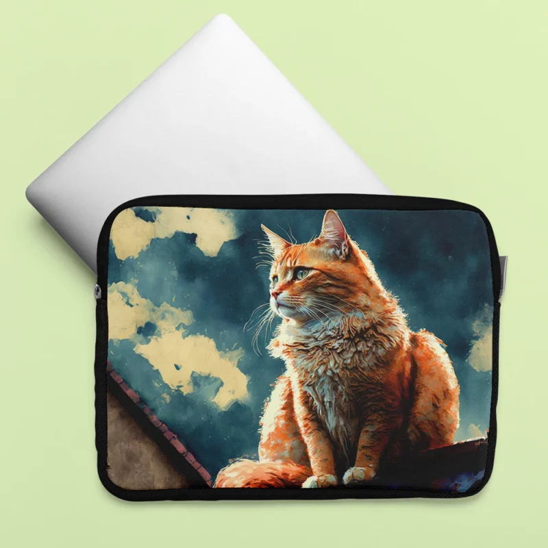 Rooftop Cat in Digital Watercolor Laptop Sleeve