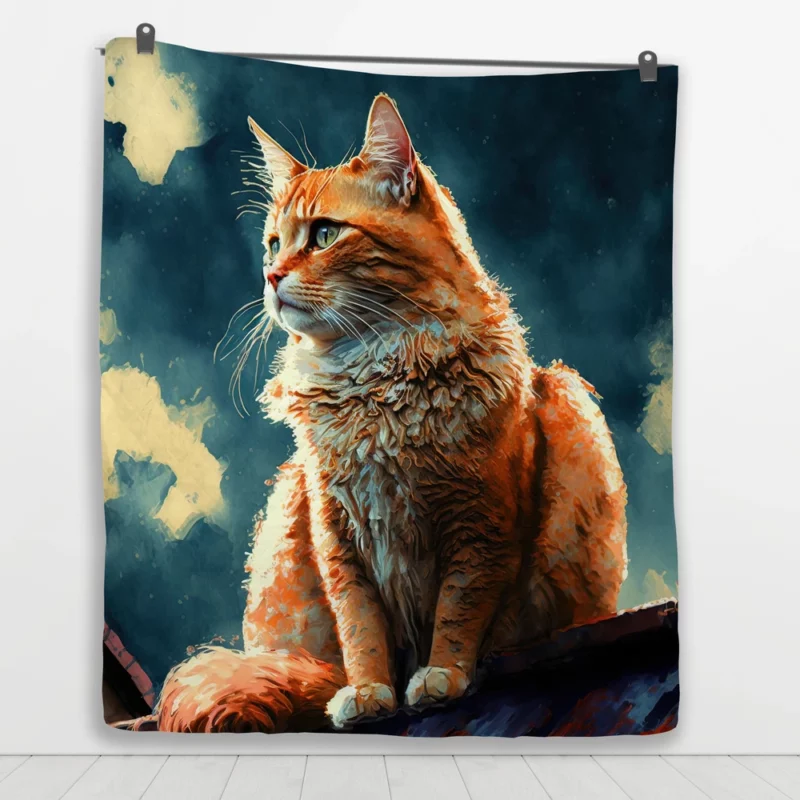 Rooftop Cat in Digital Watercolor Quilt Blanket 1