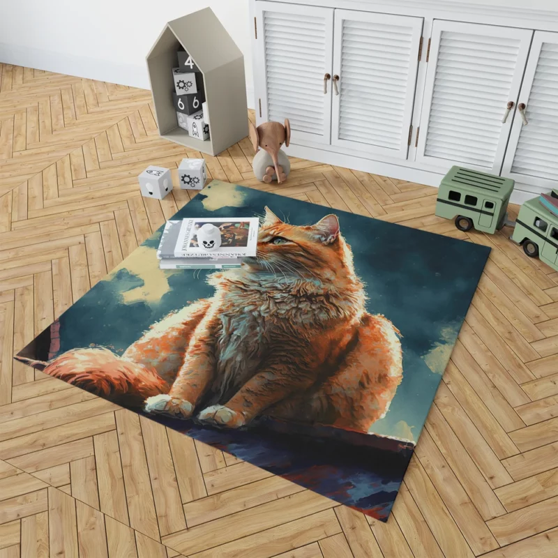 Rooftop Cat in Digital Watercolor Rug 1