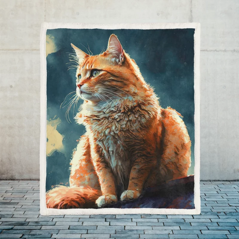 Rooftop Cat in Digital Watercolor Sherpa Fleece Blanket