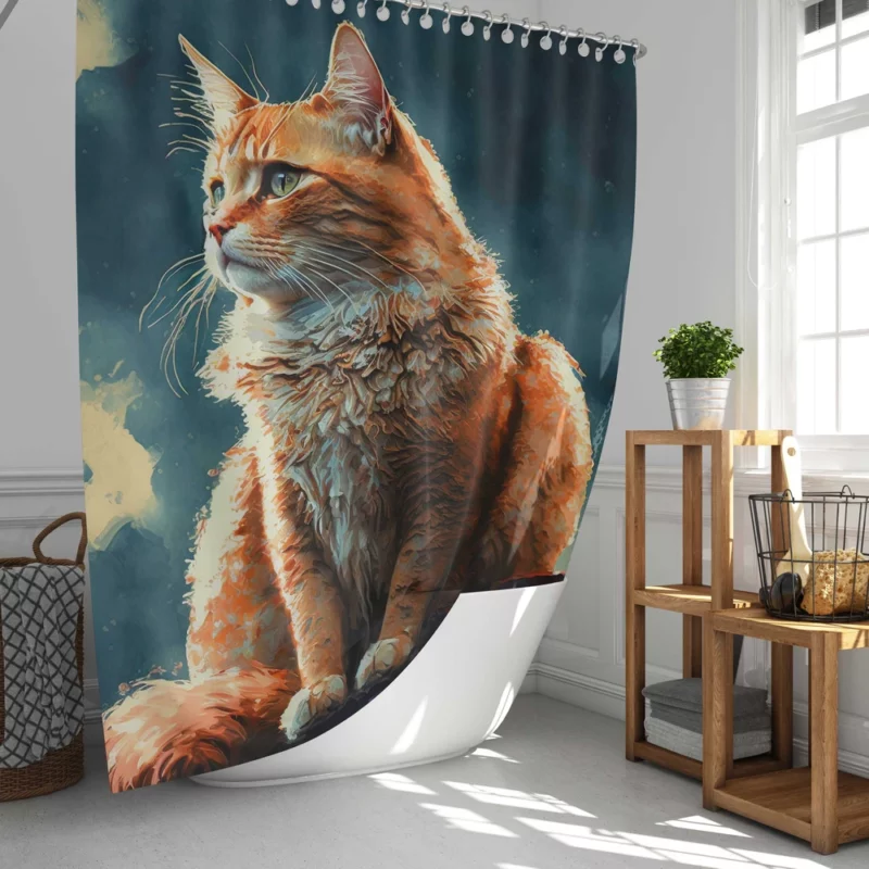 Rooftop Cat in Digital Watercolor Shower Curtain