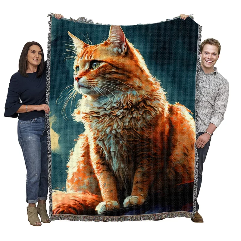 Rooftop Cat in Digital Watercolor Woven Blanket