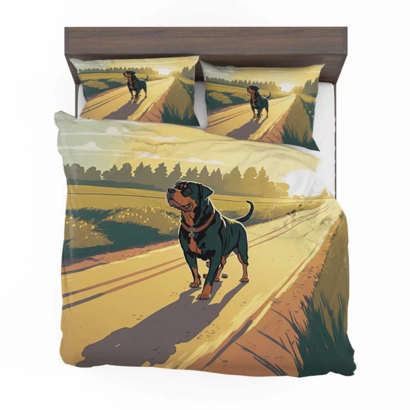 Rottweiler Jogging Along Rural Road Print Bedding Set 2