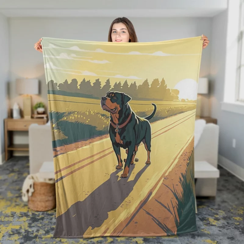 Rottweiler Jogging Along Rural Road Print Fleece Blanket 2