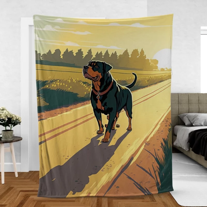 Rottweiler Jogging Along Rural Road Print Fleece Blanket