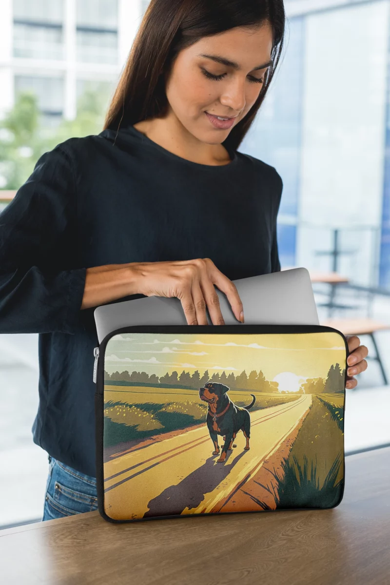 Rottweiler Jogging Along Rural Road Print Laptop Sleeve 1